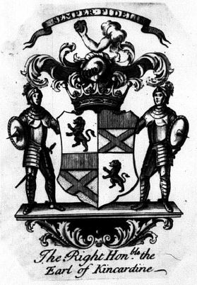 The bookplate of the Earl of Kincardine (British Museum Franks Collection 4132)