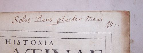 Mildmay Fane's inscription and motto (Private Collection)